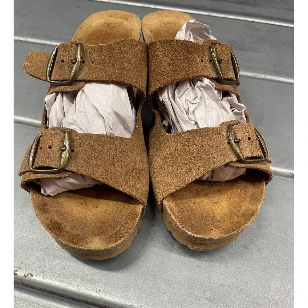 Yokono Wedge‎ Sandals Womens 9 Brown Suede Leather Cork Heel